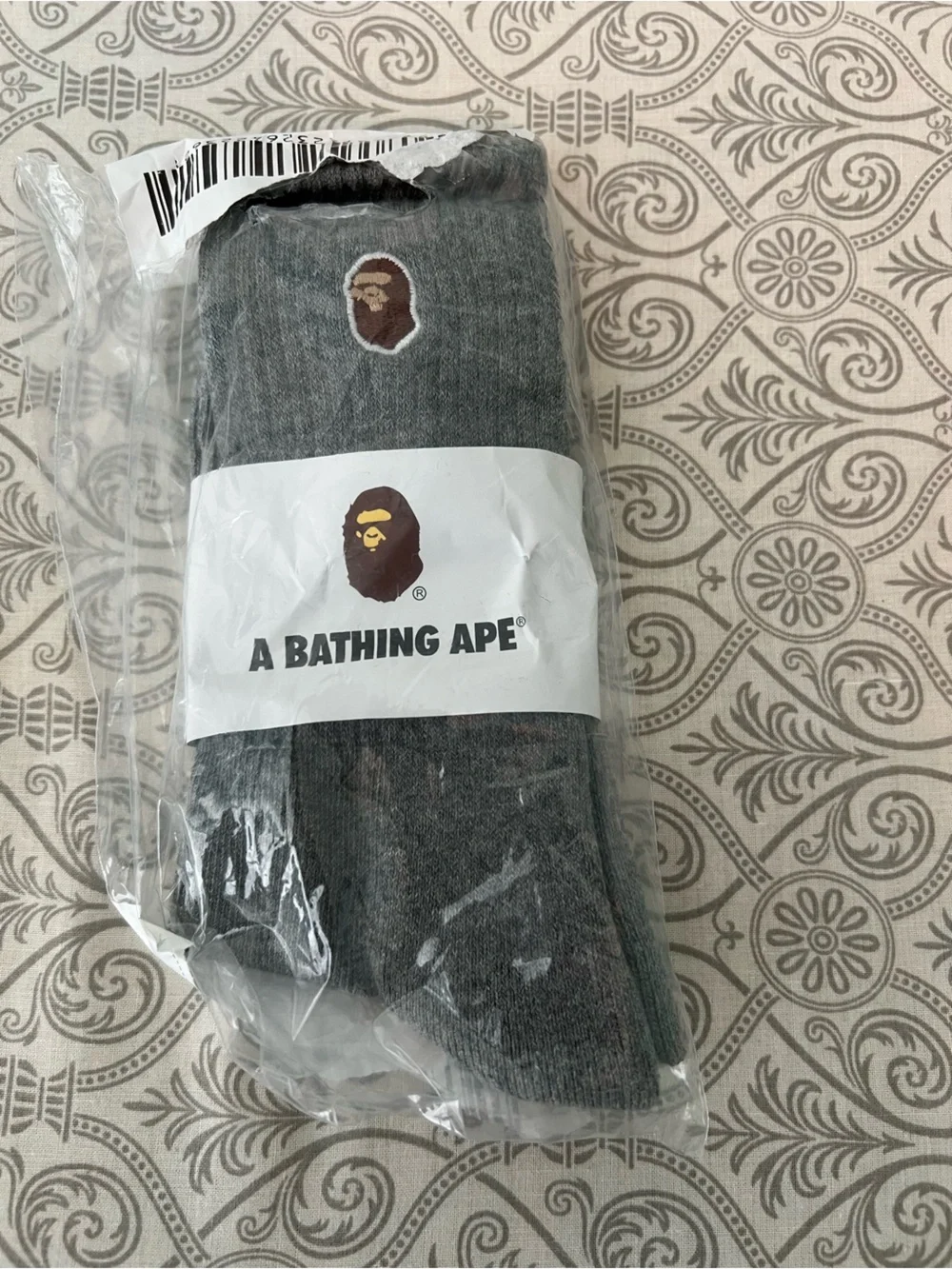 Bape Grey Crew Socks with Ape Head Logo